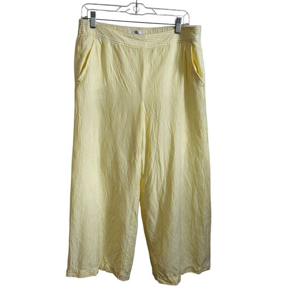 LOFT Yellow White Striped Wide‎ Leg Linen Palazzo Pants Elastic Waist Summer M - Picture 1 of 9